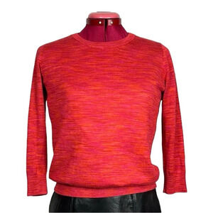 Loft  Petite multi color crew neck sweater with 3/4 length sleeve